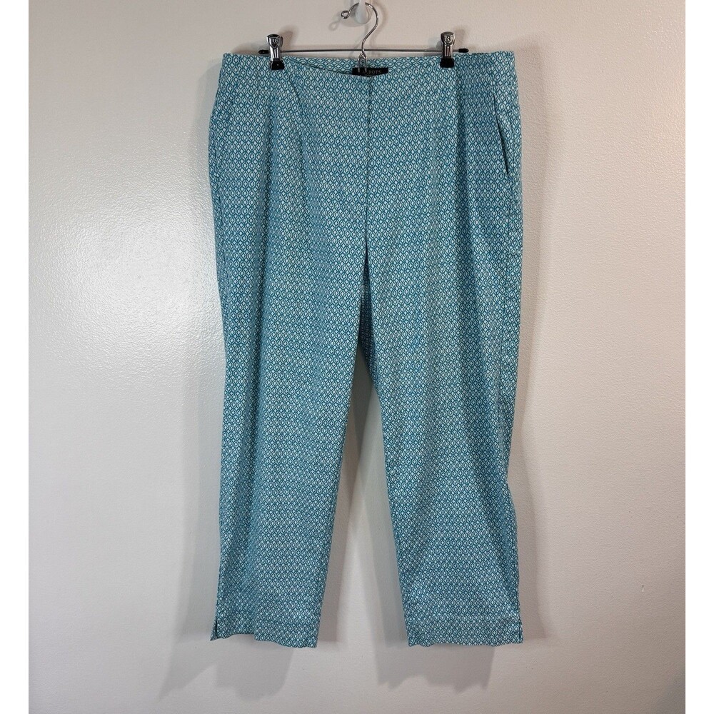 Talbots Pants 14W Straight Leg Turquoise Blue White Beach Nautical Preppy Ankle